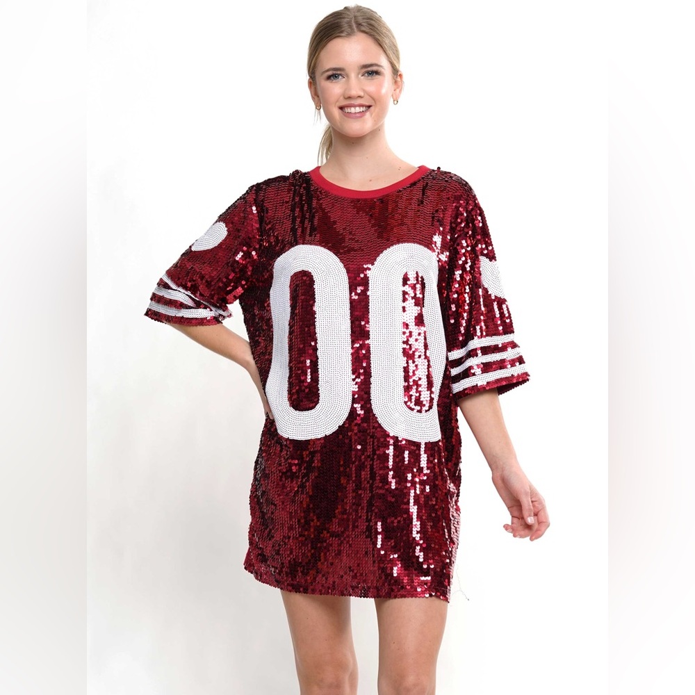 00 Sequin Game Day Jersey T-Shirt Dress - Picture 2 of 3